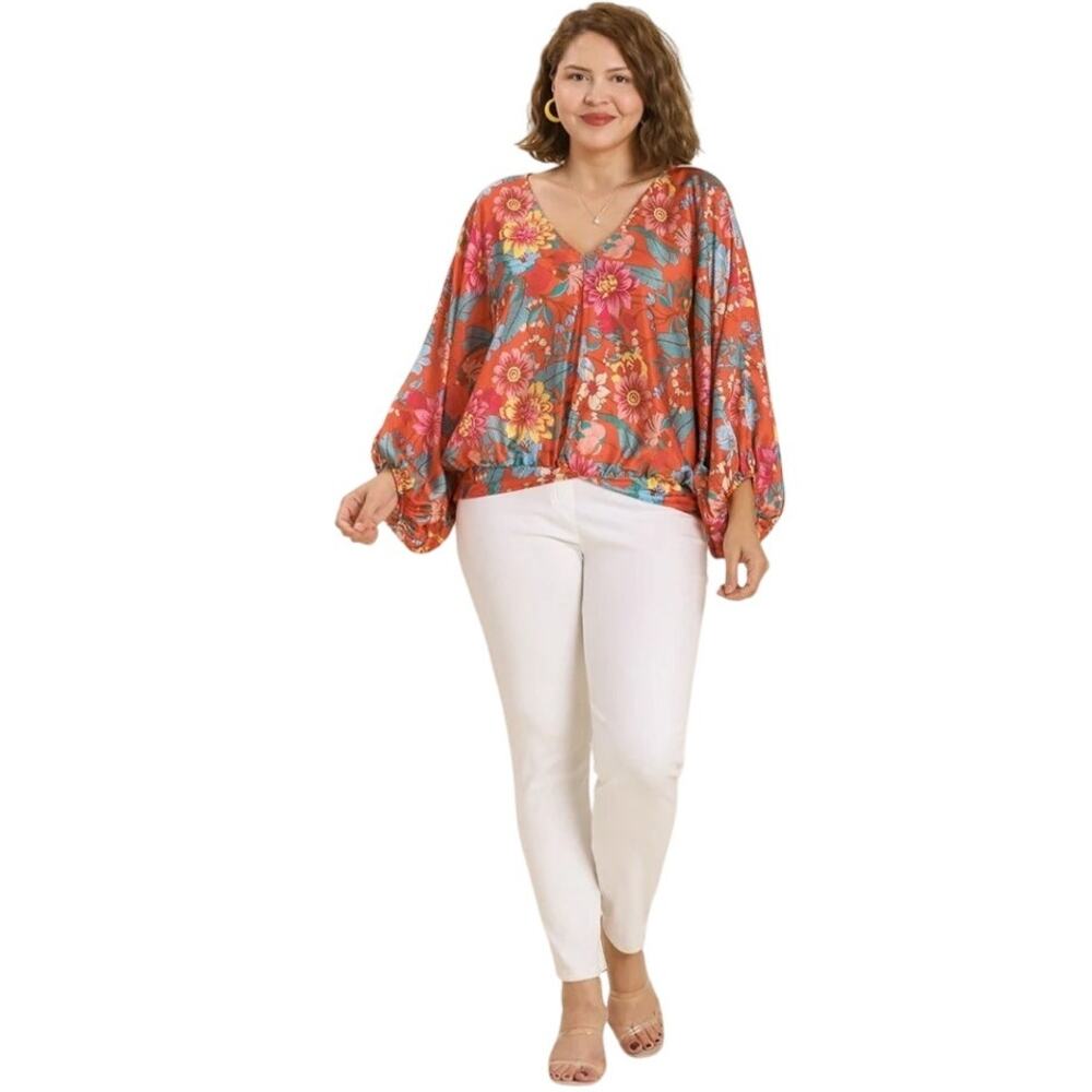 Umgee Plus size Blouse Flowers Dolman Sleeve Size 1X